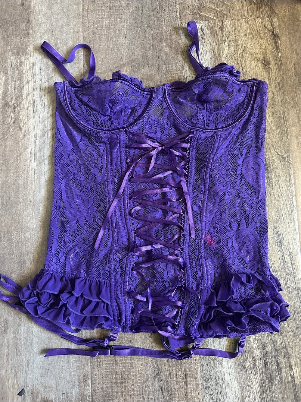 Purple Lace Corset Bustier with Ruffle Hem